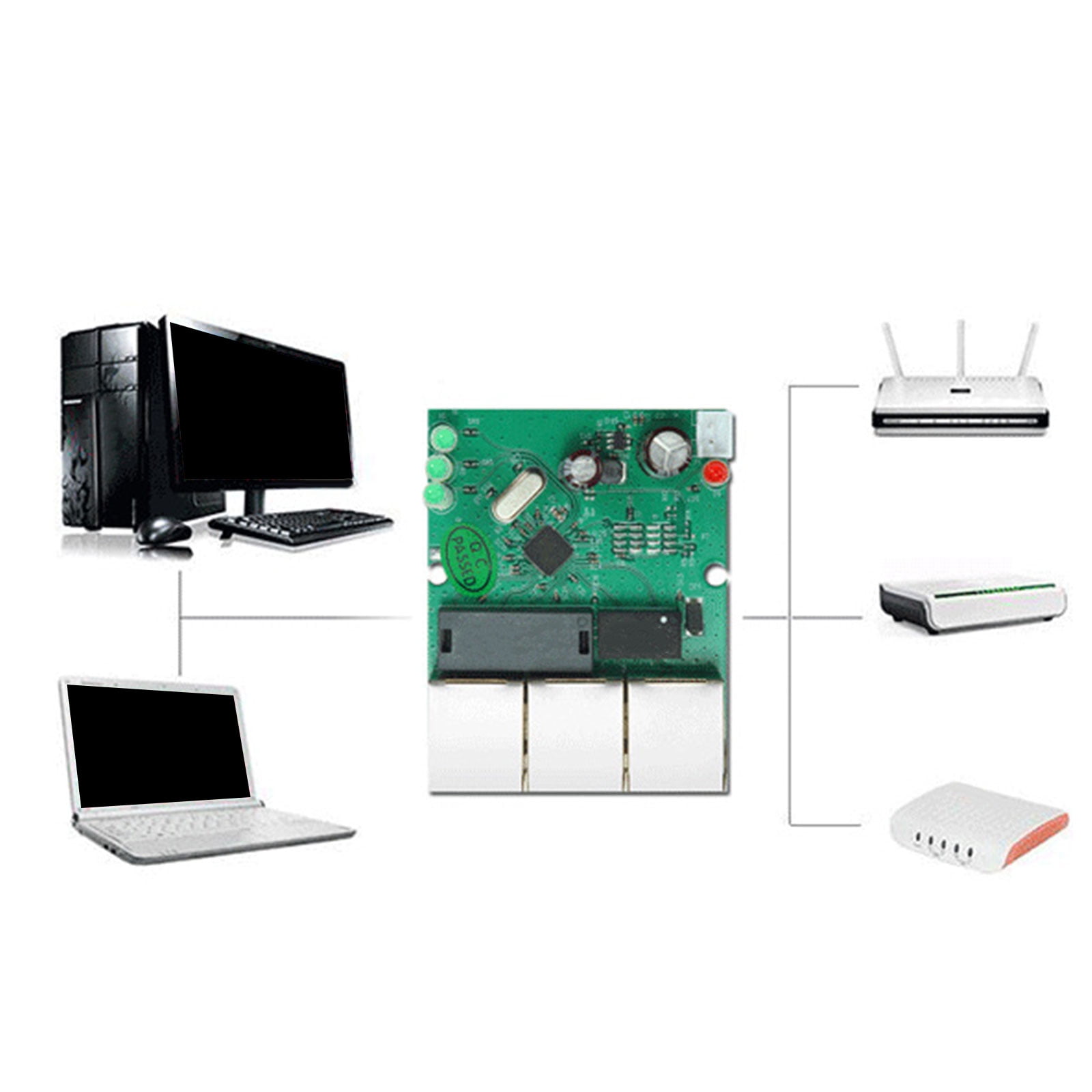 Compact 3Port Networking Switches 100Mbps Plug and Play with LED for Multiple Device Connectivity