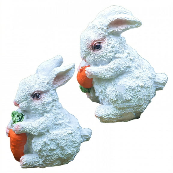 ICERUN 2Pcs Garden Statues,Resin Mini White Rabbit Sculpture Yard Decor,Pastel Ear Texture Rabbit Outdoor Decorations for Yard,Style1