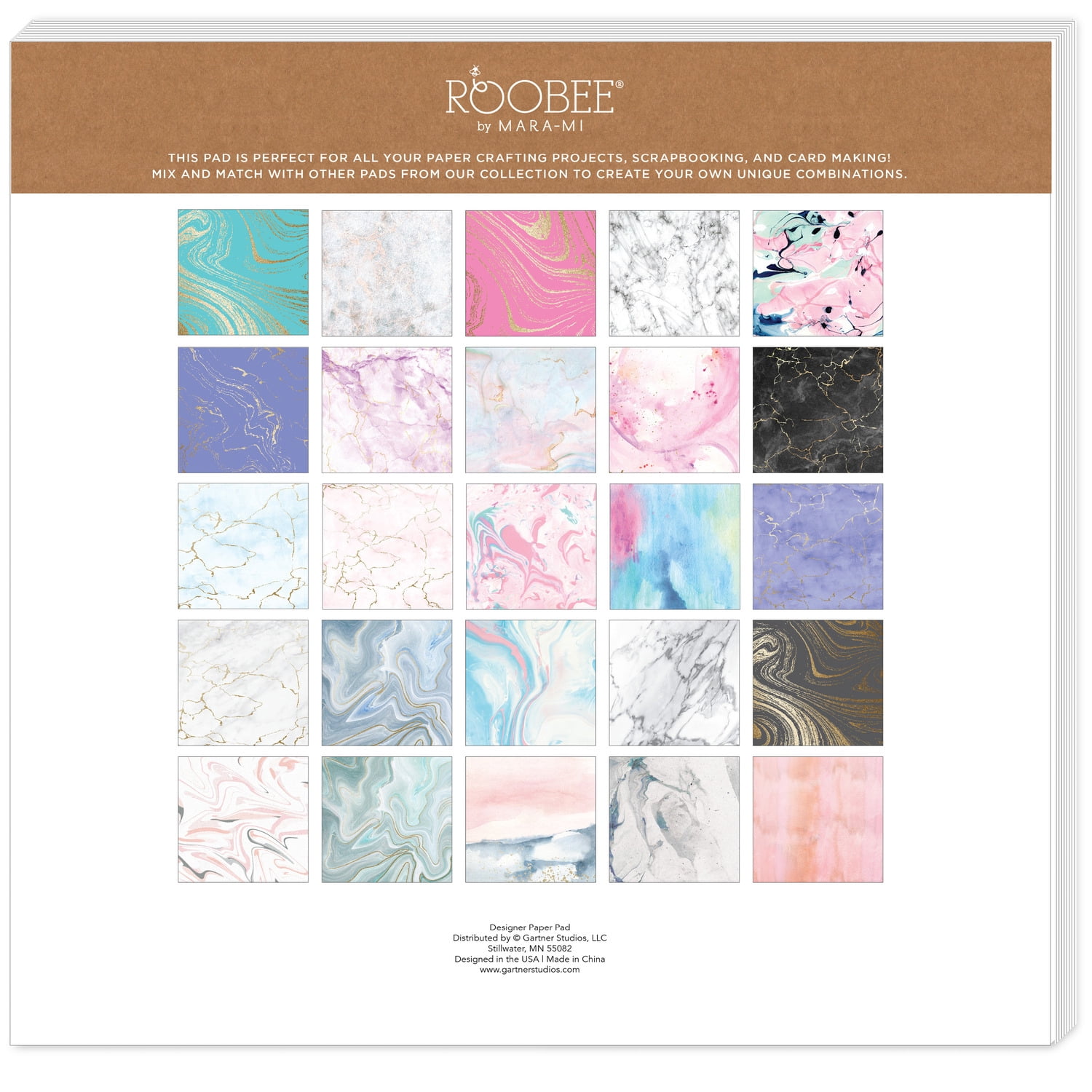 Roobee by Mara Mi Marble Paper Pad 12" x 12" - 24 lb/ 100 GSM, 50 sheets