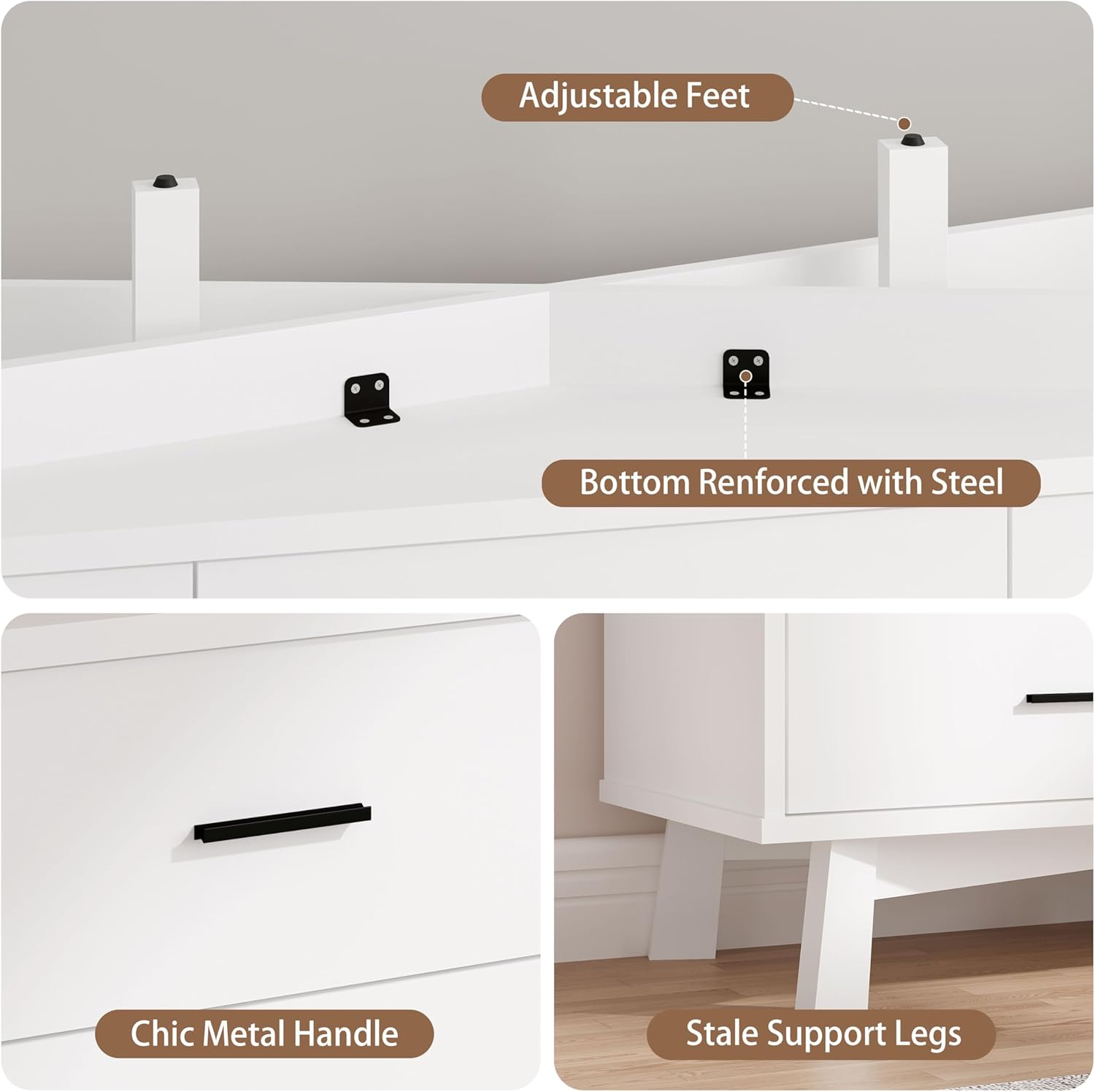 FANRAL 9 Drawer Dresser for Bedroom,Wood Modern Chest of Drawers with X-Shaped Sturdy Base,White Dresser