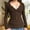Brown, variant on Lace Crop Button Up Shirts For Women Paneled Button Long Sleeve Lightweight Slim Basic Knit Tunic Top Blouse Black S