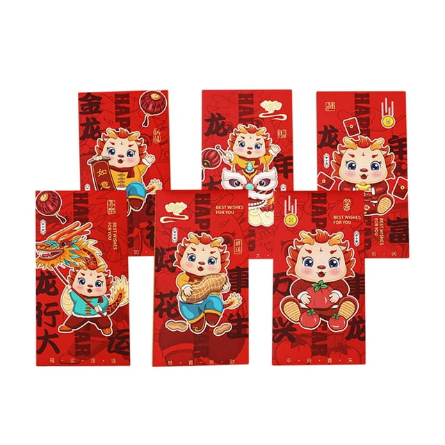 6 sobres rojos de Año Nuevo Hong Bao tradicionales decorativos del Año del Dragón 2024 Estilo C