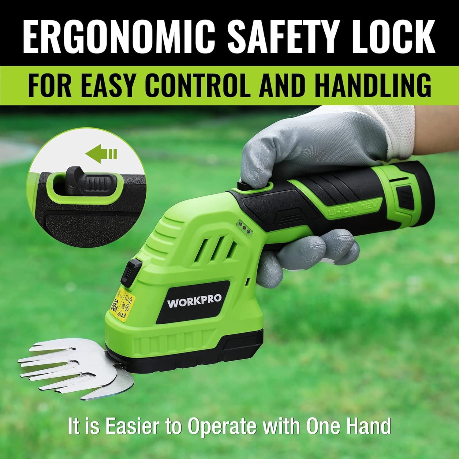 12V Cordless Grass Shear & Shrubbery Trimmer - 2 in 1 Handheld Hedge Trimmer, Electric Grass Cutter with 2.0Ah Rechargeable Lithium-Ion Battery & 1 Hour Fast Charger