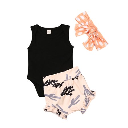 

Newborn Baby Girl Romper Jumpsuit Bodysuit +Ruffle Shorts+Headband Summer Outfit Set 0-24M