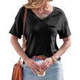 thumbnail image 3 of Short Sleeve Summer V Neck Women Solid Casual Tee Shirt with Pocket, 3 of 6