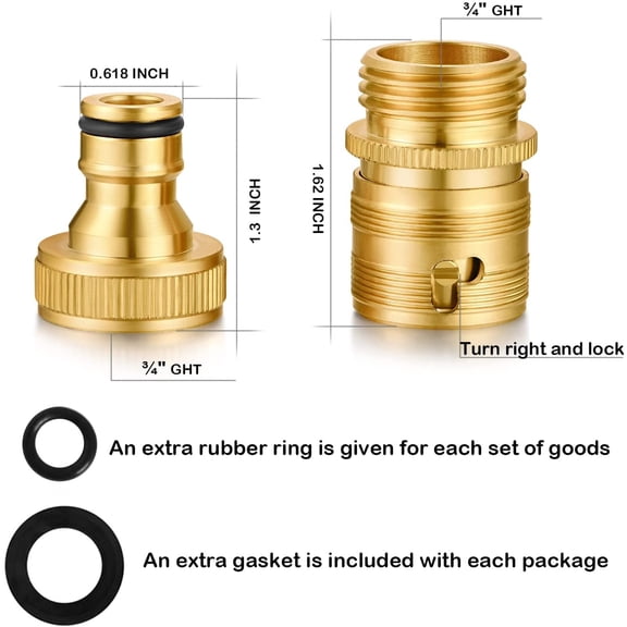 MINSUI-Garden Hose Quick Connect Solid Brass 3/4 Inch GHT External Thread Fittings Male Connector 2 Set