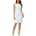 thumbnail image 2 of Vestido de Sheath sin mangas para mujer Inspire Chic, vestido de cuello barco, vestido para el trabajo, blanco, XL, 2 of 6