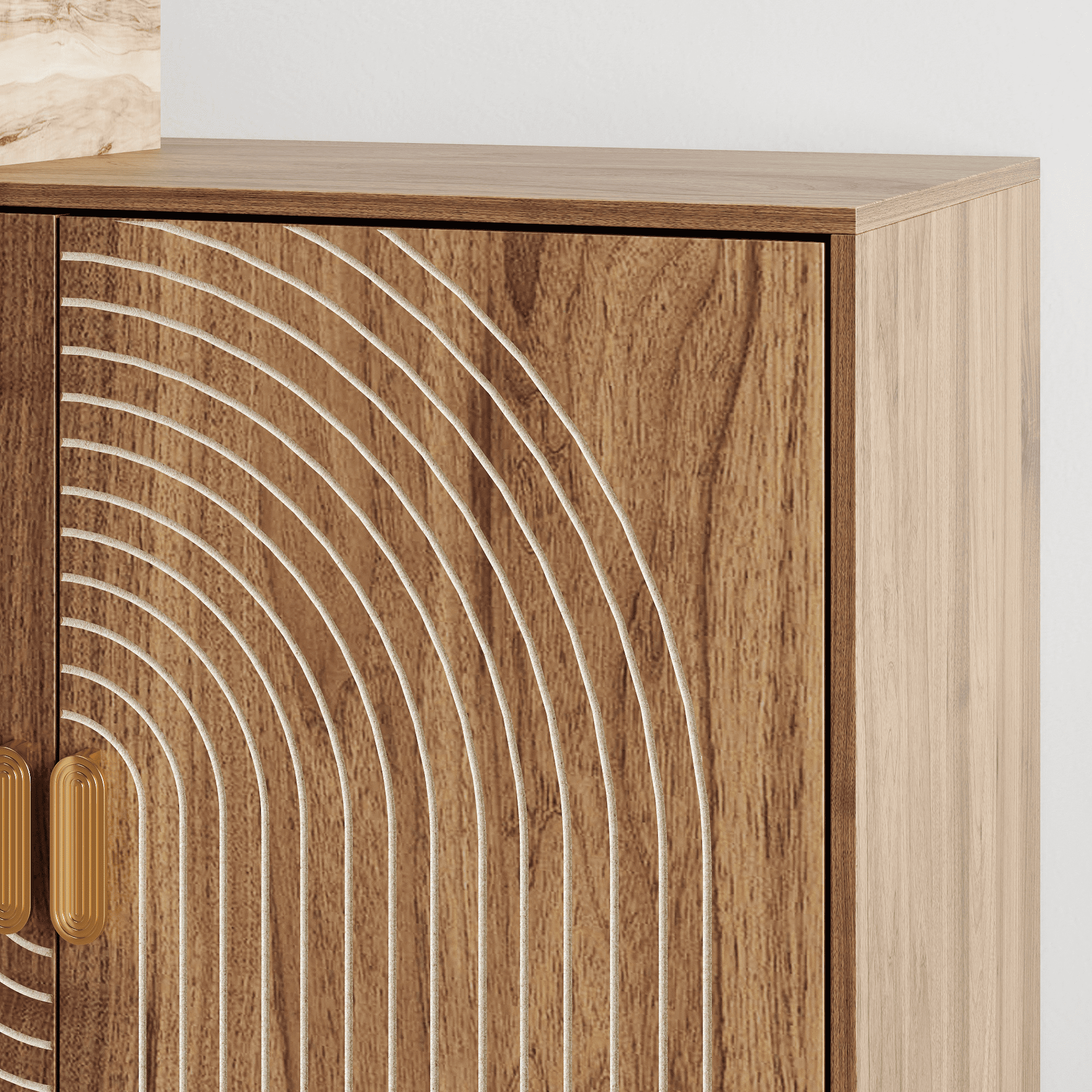 62.6-Inch Walnut Sideboard with Storage, 4-Door Credenza Featuring Vertical Grooved Detailing, Multifunctional Accent Cabinet Suitable for Dining Room, Living Room, Entryway, and Kitchen