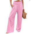 thumbnail image 1 of Women's Wide-leg Linen Pants Drawstring High-waisted Court Pants Flowy Beach Slacks With Pockets, 1 of 3
