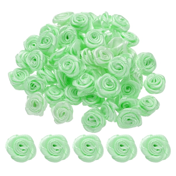 Uxcell 100Pcs 1.5cm Mini Rosas de Cinta para Manualidades Flores de Tela Artificial, Verde Claro