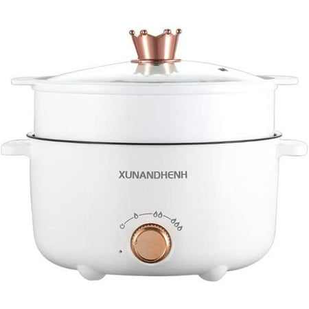 Electric Hot Pot with Steamer Basket, 2.5L Multi-Functional Cooker for Dorm & Home Use, 500W Non-Stick Electric Skillet with Heat-Resistant Handle, 110V Compact Cooking Pot for Boil/Fry/Soup (White)