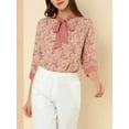 thumbnail image 5 of Allegra K Women's Bow Tie Neck Contrast Trim 3/4 Sleeve Floral Blouse, 5 of 6