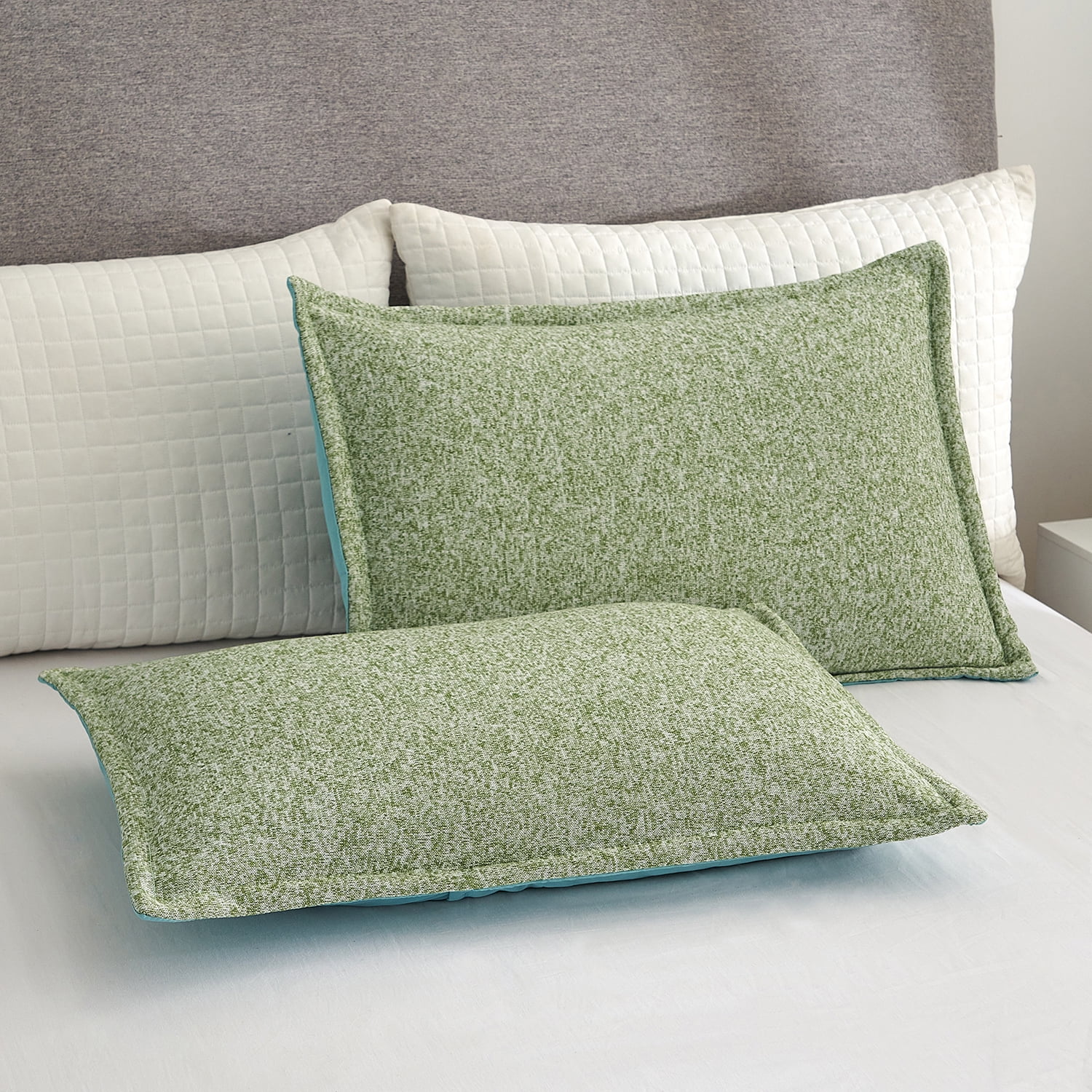 JML Knit Blanket Twin 2 Piece (60"x80") with 1 Sham -Soft Jersey Blanket, Green/White