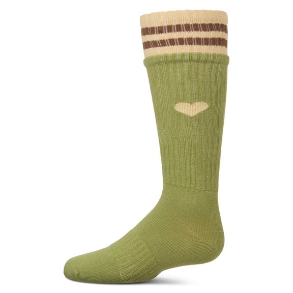 MeMoi Ribbed Cotton Blend "Heart and Stripes" Knee Sock - Girls - Female, 14, Green