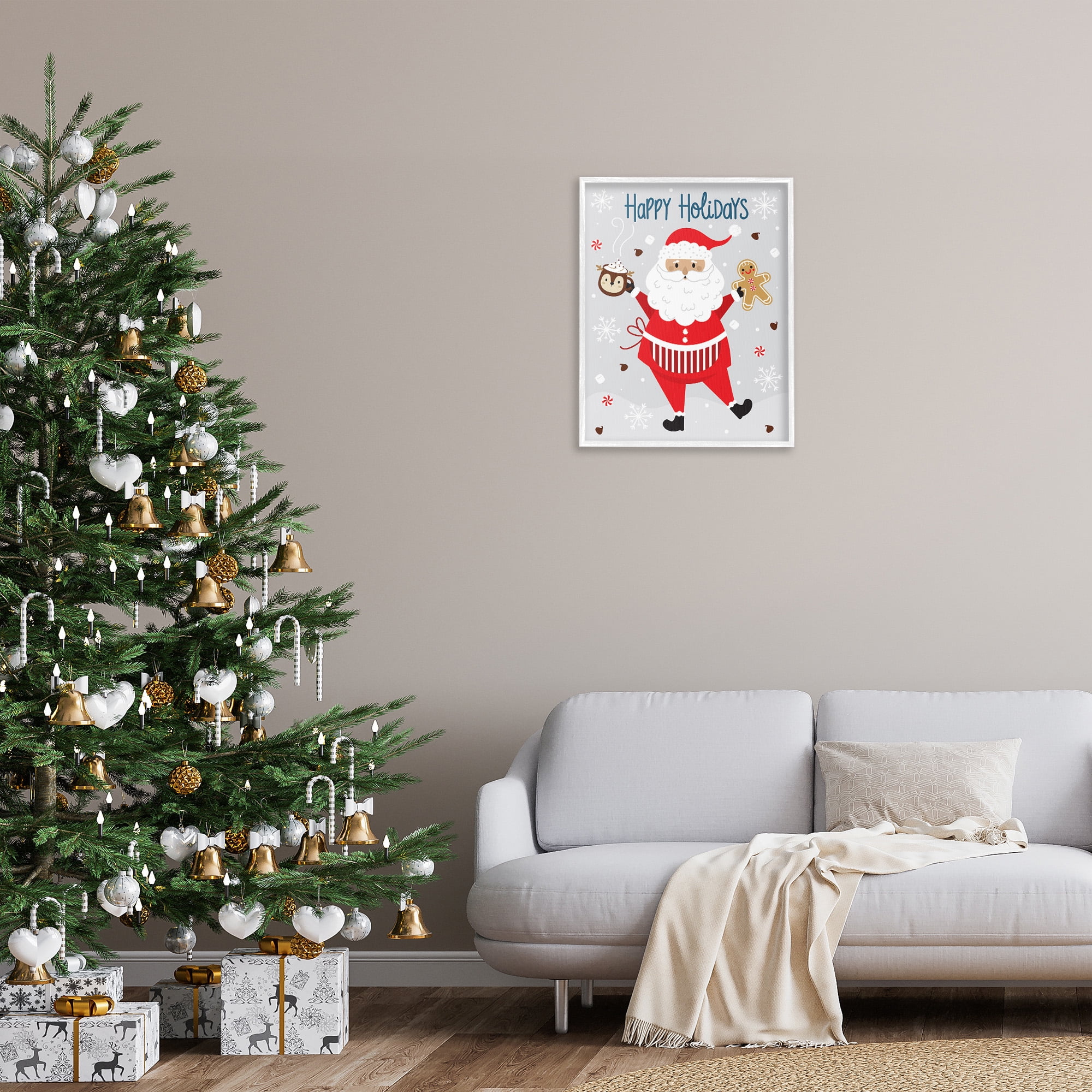 Stupell Industries Santa with Cocoa & Cookie Holiday Painting White Framed Art Print Wall Art, 24 x 30