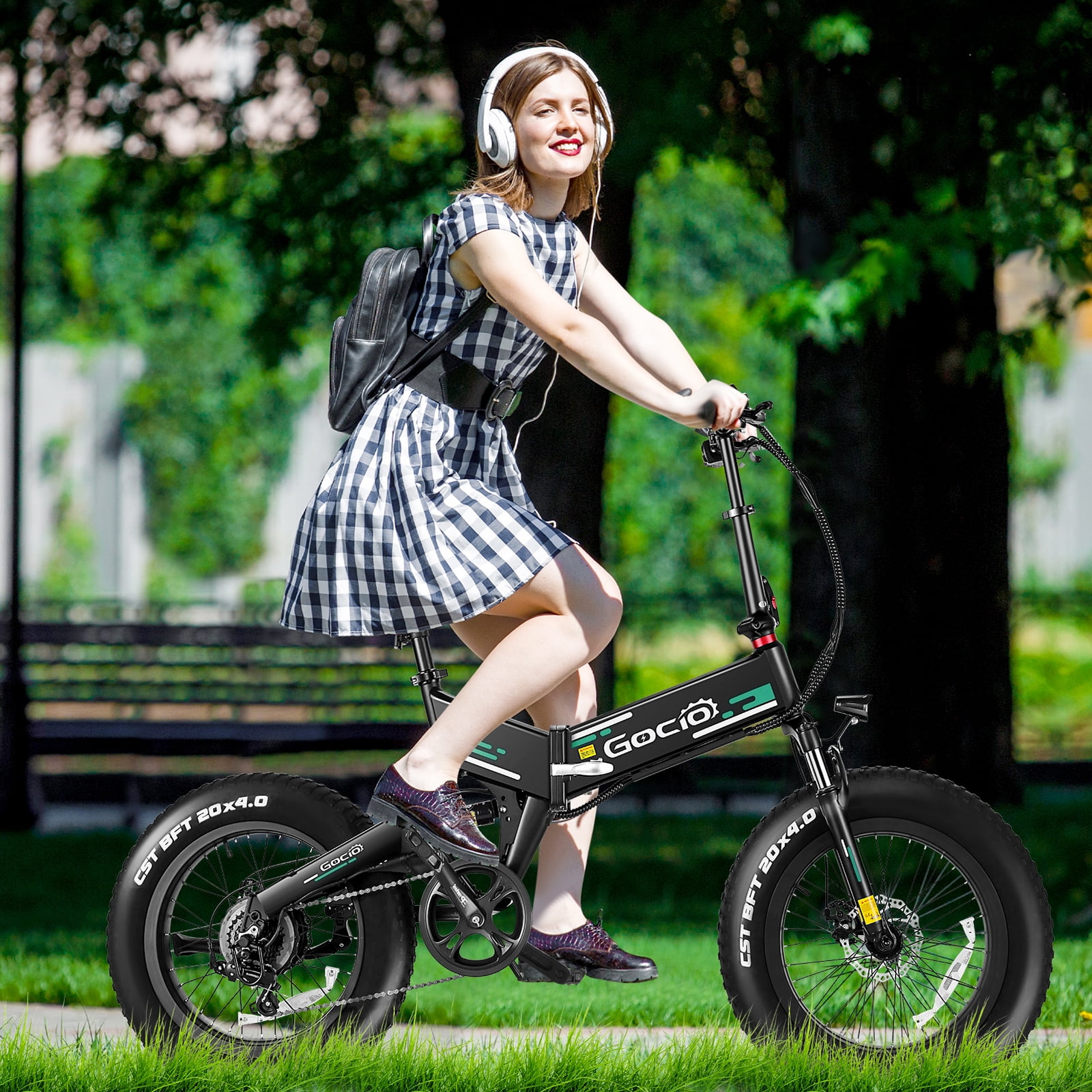 Gocio Foldable Electric Bikes Adult 20"x4" Fat Tire Electric Bike, 48V 10.4Ah, 500W Electric Mountain Bike Full Suspension, LCD, Shimano 7 Speed Electric Cruiser Bicycle UL2849 Certified