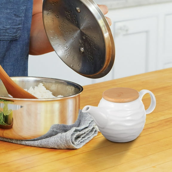 MUSEYA 1Set Oil Vinegar Dispenser Kitchen White Ceramic Sauce Jar with Lid for Dining Table