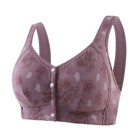 Ierhent Underwire Bra Plus Size Bras for Women Front Closure Print Lingerie Bras Wireless Bras Scoop Neck Comfy Corset Bra(Grey 46)