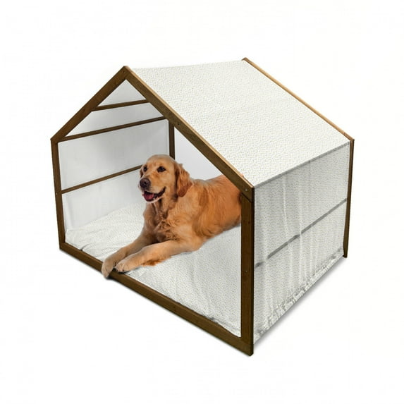Autumn Pet House, Yellow Rain Drops Pattern Moisture Condensed from Atmosphere Print, Outdoor & Indoor Portable Dog Kennel with Pillow and Cover, 5 Sizes, Mustard Black White, by Ambesonne