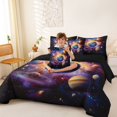 thumbnail image 4 of Manfei Celestial Planets 7pcs Queen Bedding,Dreamy Galaxy Theme Bedding Comforter Set Queen,Orange Purple,Black Reversible, 4 of 7
