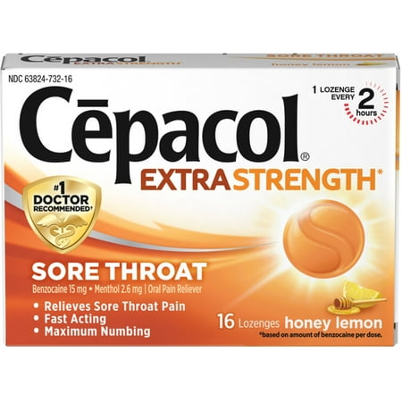Cepacol Maximum Strength Throat Drop Lozenges, Honey Lemon, 16 ct