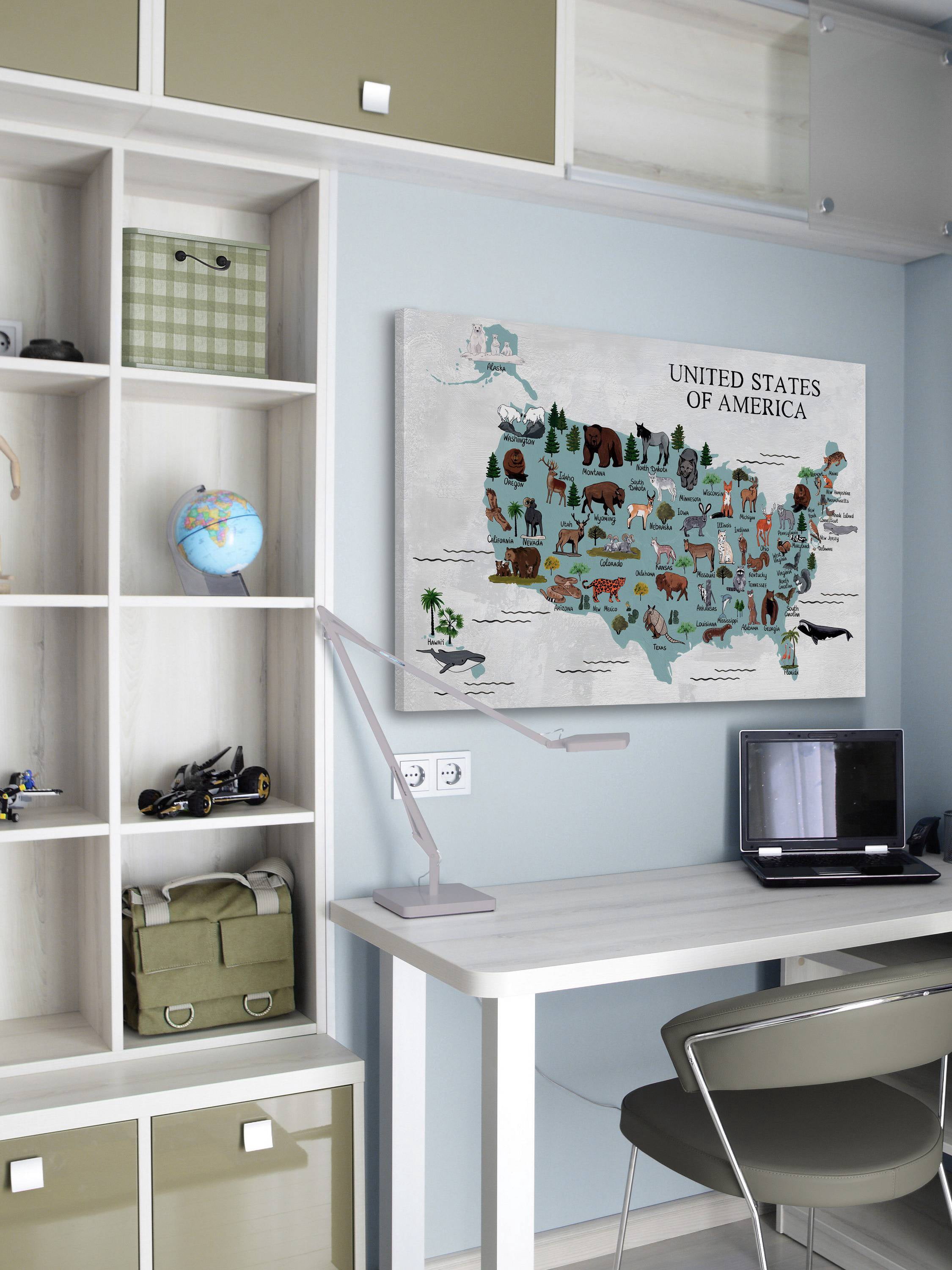 Marmont Hill Animals Map Canvas Wall Art