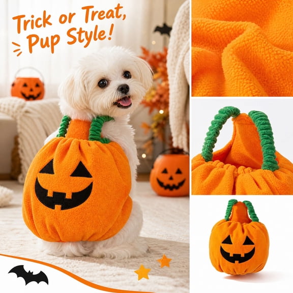 Halloween Dog Costume Dress-up Christmas Outfit for Pet Cute Puppy Clothes with Funny Doll Wig,Pumpkin