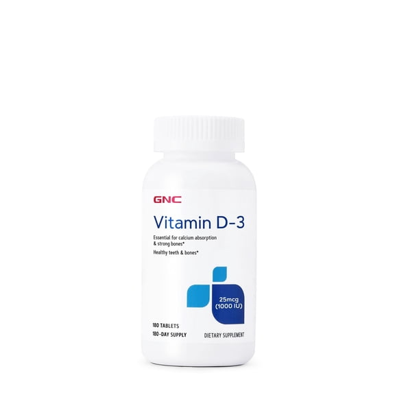 GNC Vitamin D-3 25mcg, Supports Healthy Teeth and Bones, 180 Tablets