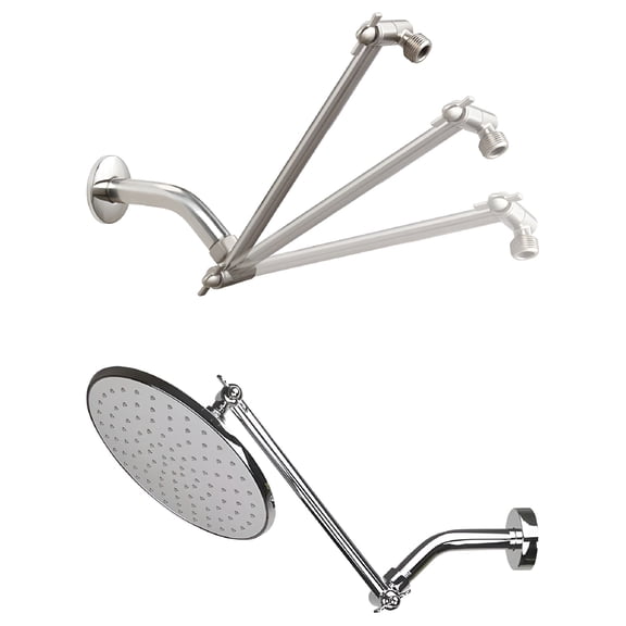 HIBIBUD 11 Inch Adjustable Shower Arms Brass Adjustable Angle Anti-Leak Shower Extension Silver