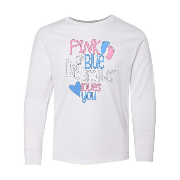 Inktastic Pink or Blue, Big Brother Loves You Footprints and Heart Long Sleeve Youth T-Shirt