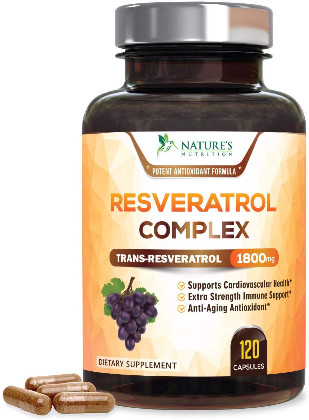 Nature's Nutrition 100 Pure Resveratrol Supplement, 1800 mg, 120 Ct