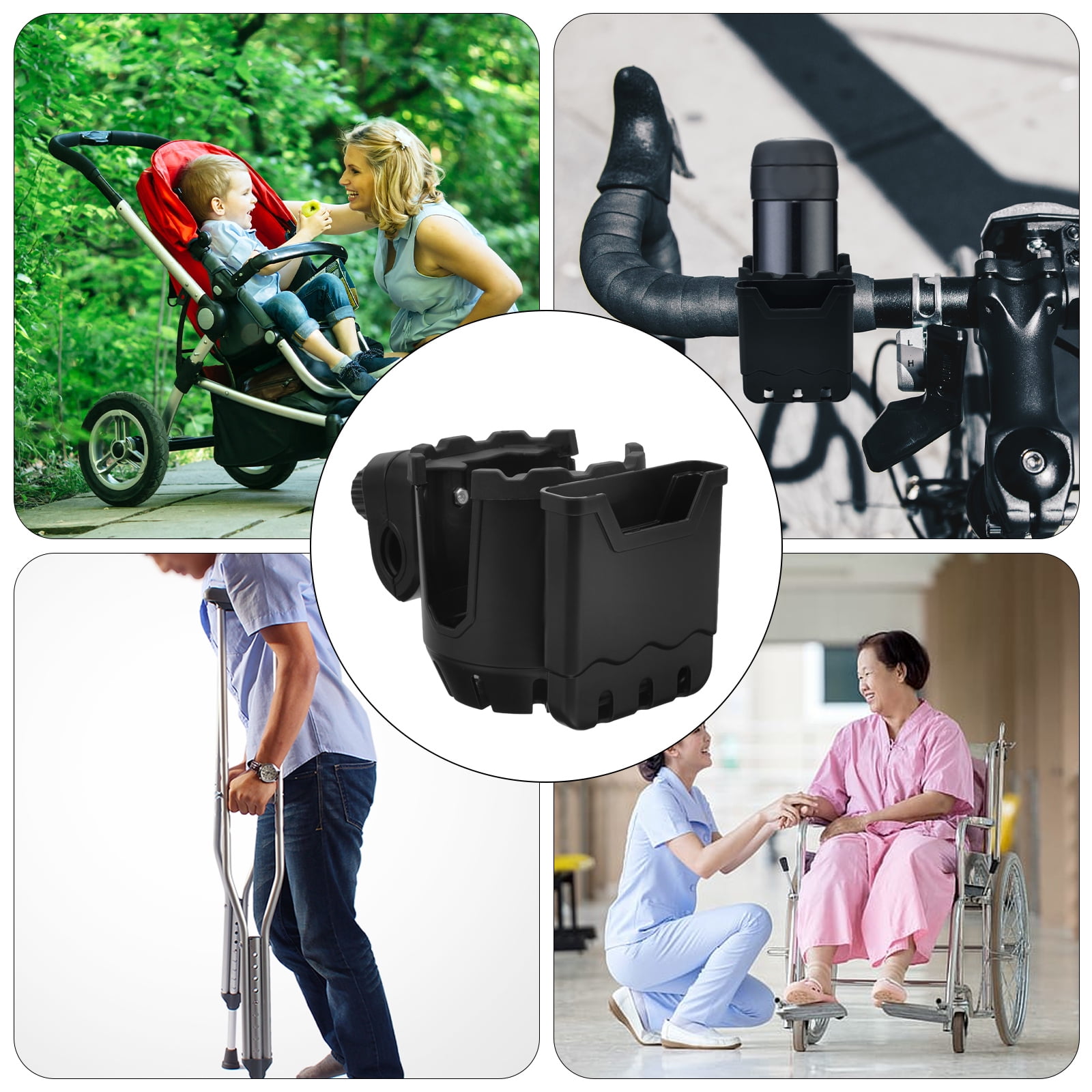 Supvox Adjustable Wheelchair Cup Holder Black ABS for Strollers and Walkers 5Pcs