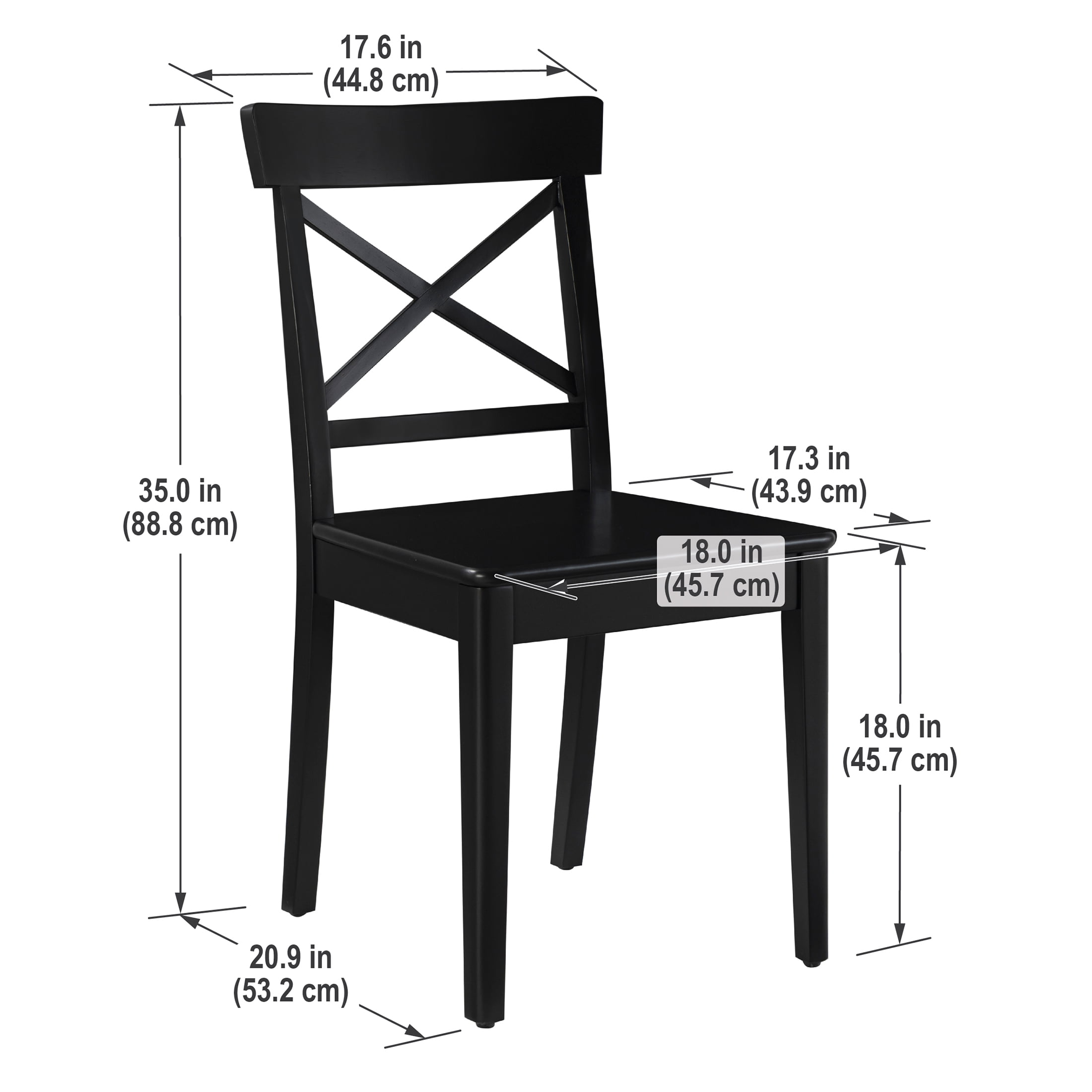 Mainstays Farmhouse Dining Chair Set of 2, Black Finish for Indoor
