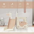 thumbnail image 3 of 4 in 1 Kids Slide with Freestanding Bus Play Structure, Climbing Toys for Toddlers and Kids Ages 1-5 with Foldable Basketball Hoop and Bus Playhouse - Indoor & Outdoor - Girls & Boys Gift (Beige), 3 of 8
