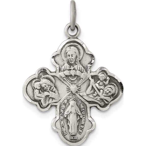 Sterling Silver Antiqued Reservible 4-Way Medal (25 X 18) Made In United States qc5803