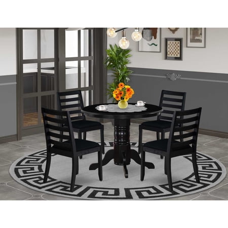 East West Furniture SHX15-BLK-24 -5 Piece Dining Set Includes a Round Kitchen Table with Black Tabletop & 4 Stackable Linen Fabric Chairs Black
