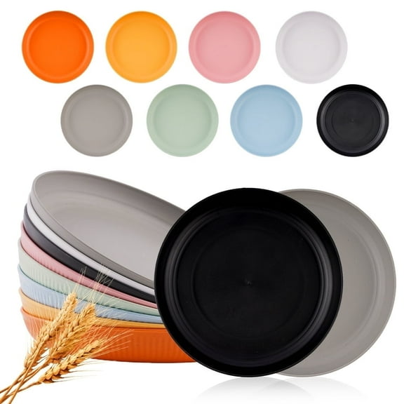 Lumikrypt 8Pcs Wheat Straw Plates Set, Unbreakable Dinner Dishes Alternative for Plastic, Lightweight Dinner Plates for Kitchen, Dishwasher & Microwave Safe, 8 Colors