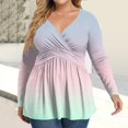 thumbnail image 2 of Women's Plus Size V Neck Long Sleeve Tops Casual Fashion Gradient Printed Blouse Spring Autumn Lightweight Pullover Top Ladies' Plus Size Sexy Slim Fit Long-Sleeve T-shirt, 2 of 5