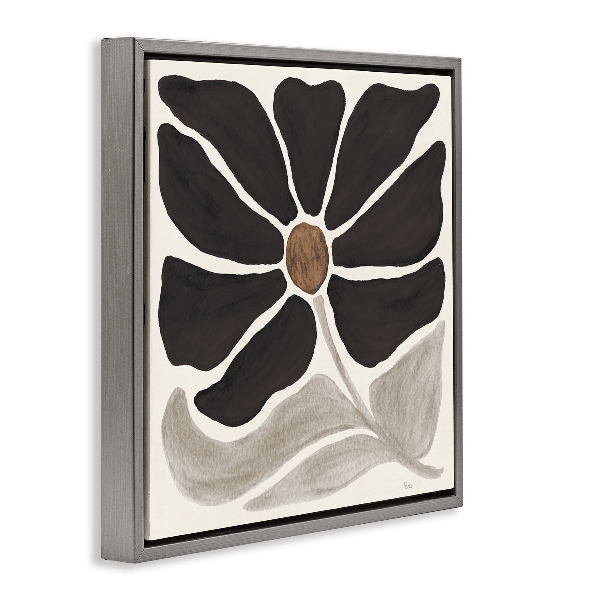 Stupell Industries Modern Neutral Flower Botanical & Floral Painting Gray Floater Framed Art Print Wall Art, 25 x 25