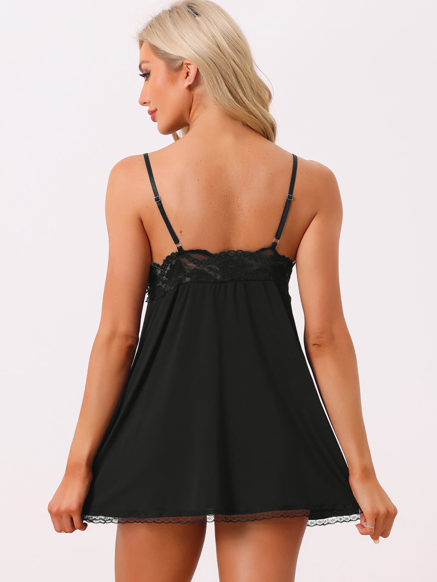 DARING DIVA Women's V-neck Lace Sleeveless Nightwear XL Black