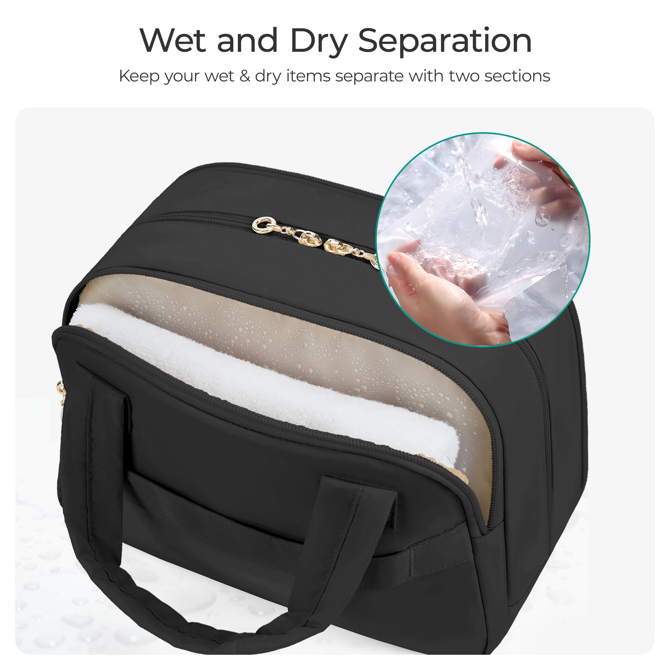 Bagsmart Unisex Large Size Travel Toiletry Bag with Handle, Wide-open Makeup Cosmetic Bag for Travel Toiletries, Organizer for Women and Men, Beige