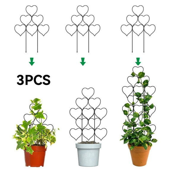 DEIKAL Indoor Plant Trellis for Climbing Plants, Stackable Garden Trellis for Potted Plants, Small House Plant Trellis for Vine Ivy Flower Plant Support Outdoor DIY Metal Trellis 3 Pack, Black