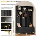 thumbnail image 5 of Large Storage Hall Tree with Bench, Multi-Functional Storage Bench with High Gloss Fluted Doors, Coat Rack with 6 Gold Hooks and Legs for Entryway, Living Room, Black+Gold, 5 of 7