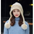 thumbnail image 3 of Zhengup Women Winter Beanie Hat Earflap Peruvian Warm Slouchy Fleece Lined 3 Pom Poms Knit Sherpa Fluffy Soft Ski Hats, 3 of 4