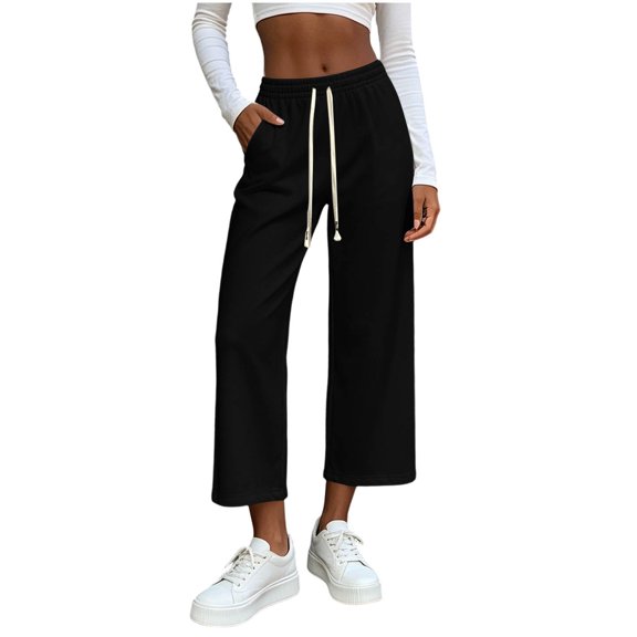 MYAOYI Womens Straight Leg Drawstring Pants - Relaxed Casual Everyday Trousers