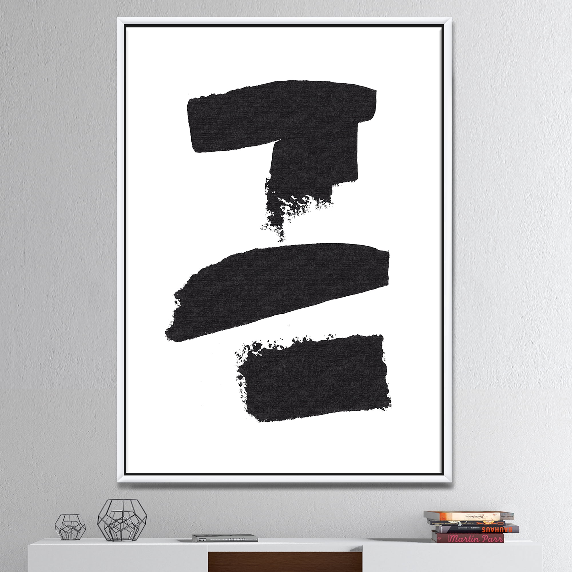 Designart ' Black and White Geometric Company I ' MidCentury Modern Framed Canvas