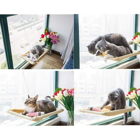 2 Pack Cat Bed, Cat Window Perch, Window Seat Suction Cups, Space Saving Cat Hammock, Pet Resting Seat, Safety Cat Shelves, Providing All Around 360° Sunbath for Cats