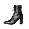 thumbnail image 2 of Bottes Courtes Françaises pour Femmes, Grande Taille, à Talons Épais, Bottes à Talons Hauts, Fines, Rayées, Bottes Couleur Chair pour Femmes, 2 of 9