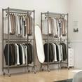 thumbnail image 3 of Legooin 80.7"H Metal Garment Rack with Shelves Coat Rack with Wheels Wardrobe Wire Rack 250lbs Capacity for Bedroom Laundry Room, 2 Hanging Rods & Side Hooks, Gray, 3 of 8