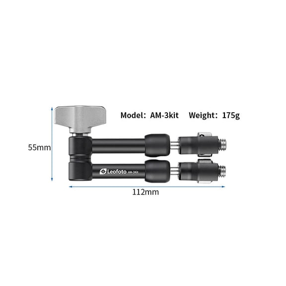 Leofoto AM-3 / AM-4 Kit Versa Magic Arm | Anti-Twist Adapter | 3/8th Mounting Screws